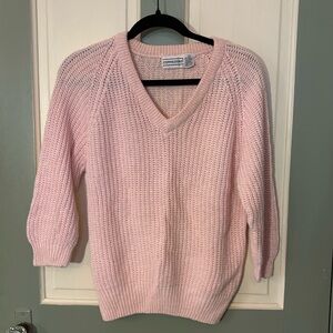 light pink v neck sweater with sparkle thread